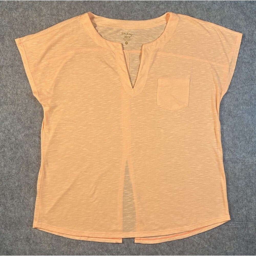 Lilly Pulitzer Luxletic Pocket T Shirt Women’s M Apricot Orange Split Back Top